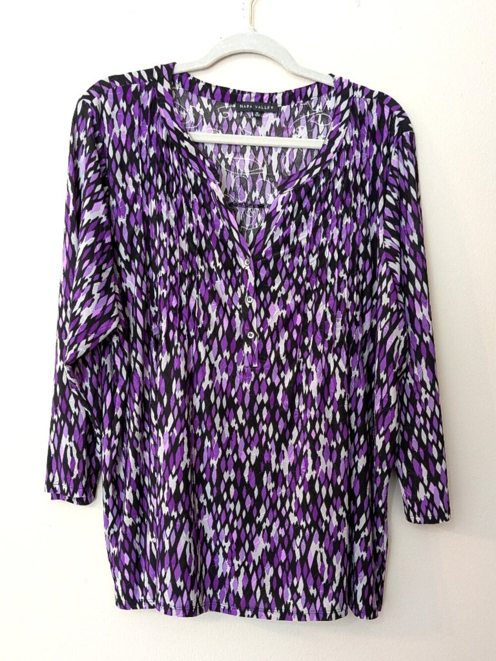 Napa Valley Women’s Purple/Black/White Printed Blouse – Size 2X